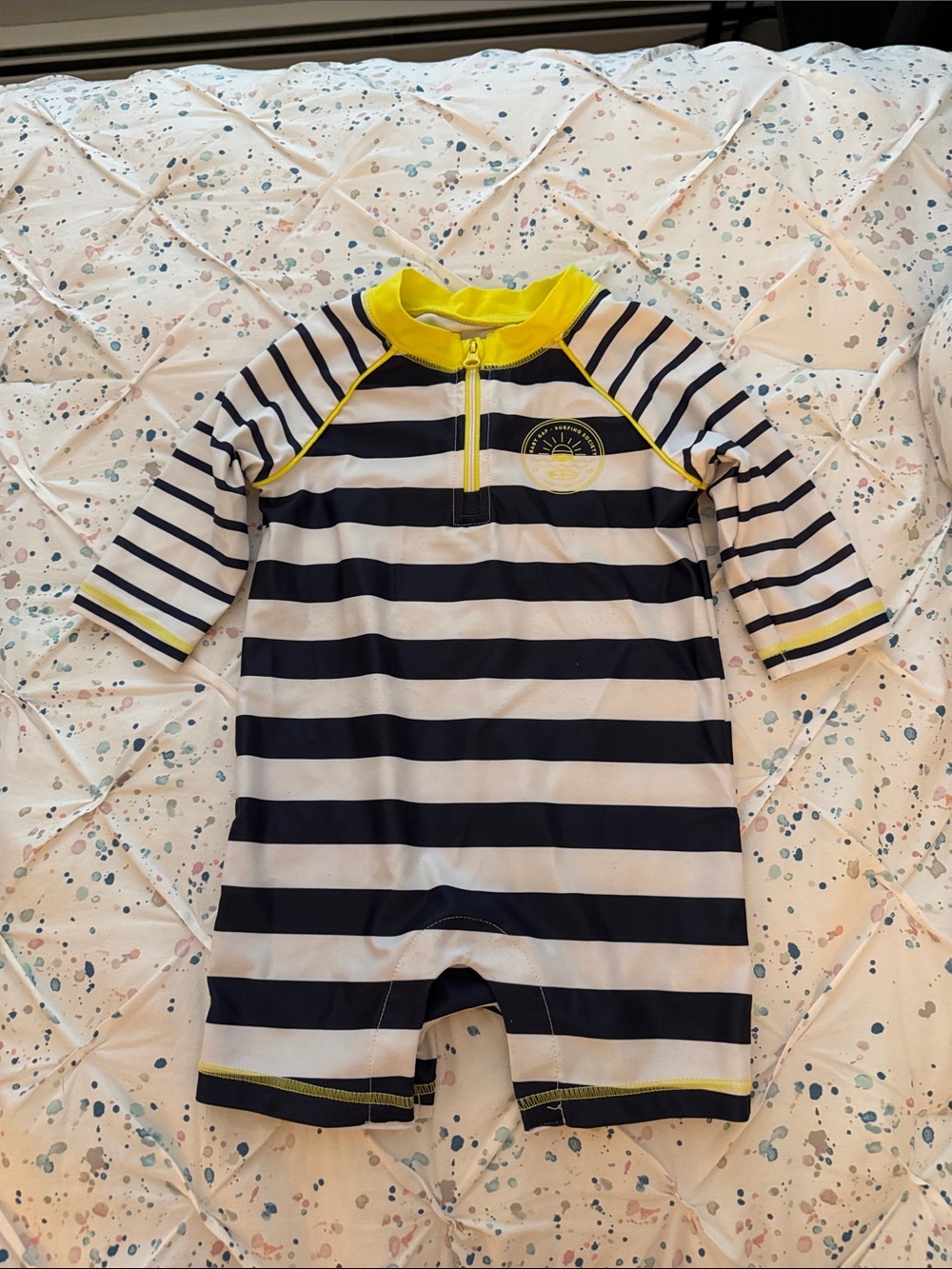 GAP Navy & White Striped Kids Rashguard with Yellow Trim